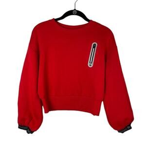 Cropped Sweatshirt Womesn Medium Red Crew Neck Pullover Long Sleeve Sporty Top